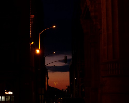 Sundown on the streets of Budapest.